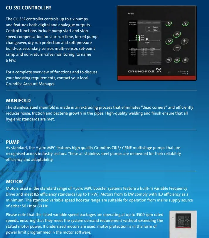 Grundfos Hydro MPC-E Dual CRIE 10 Automatic Variable Speed Pressure Boosting Pump Package (Max 500LPM)