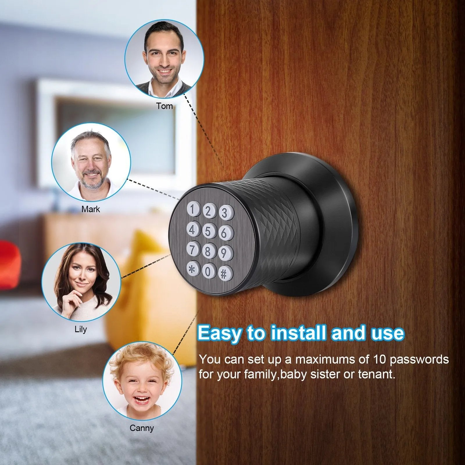Keyless Smart Lock Digital Door Lock with Keypad & Spare Keys