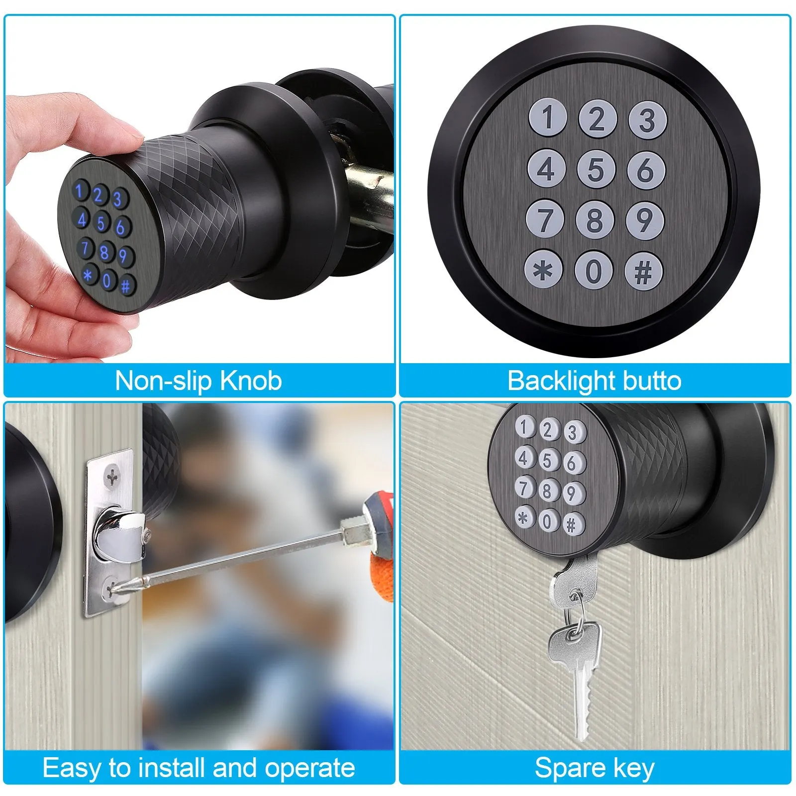 Keyless Smart Lock Digital Door Lock with Keypad & Spare Keys