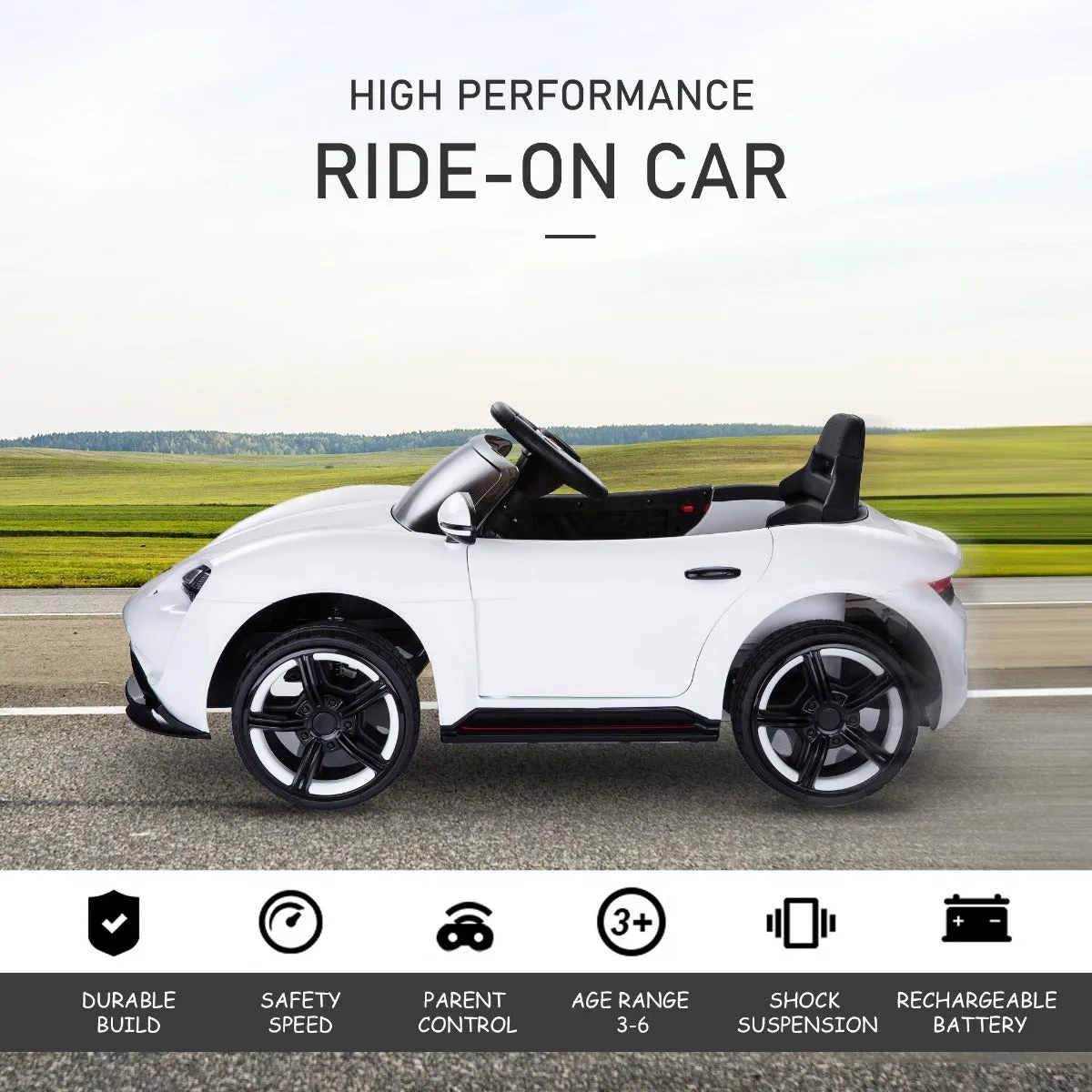 Kids Electric Ride On Car - White - 6V