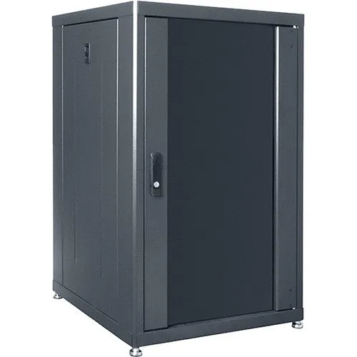 Lowell Mfg Equipment Rack-Designer-18U, 24inD, Glass Front Door, Steel Rear Door, Removable Side Panels