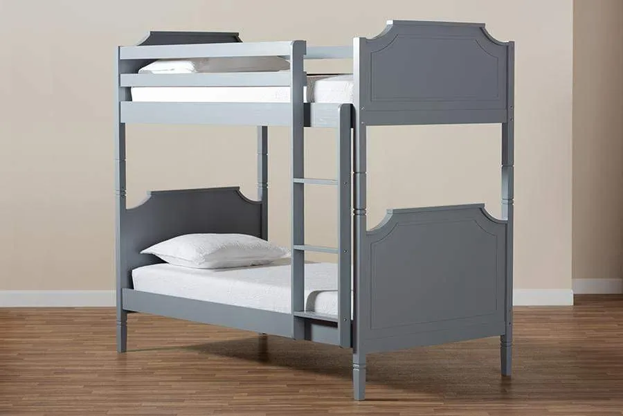 Mariana Traditional Transitional Grey Finished Wood Twin Size Bunk Bed