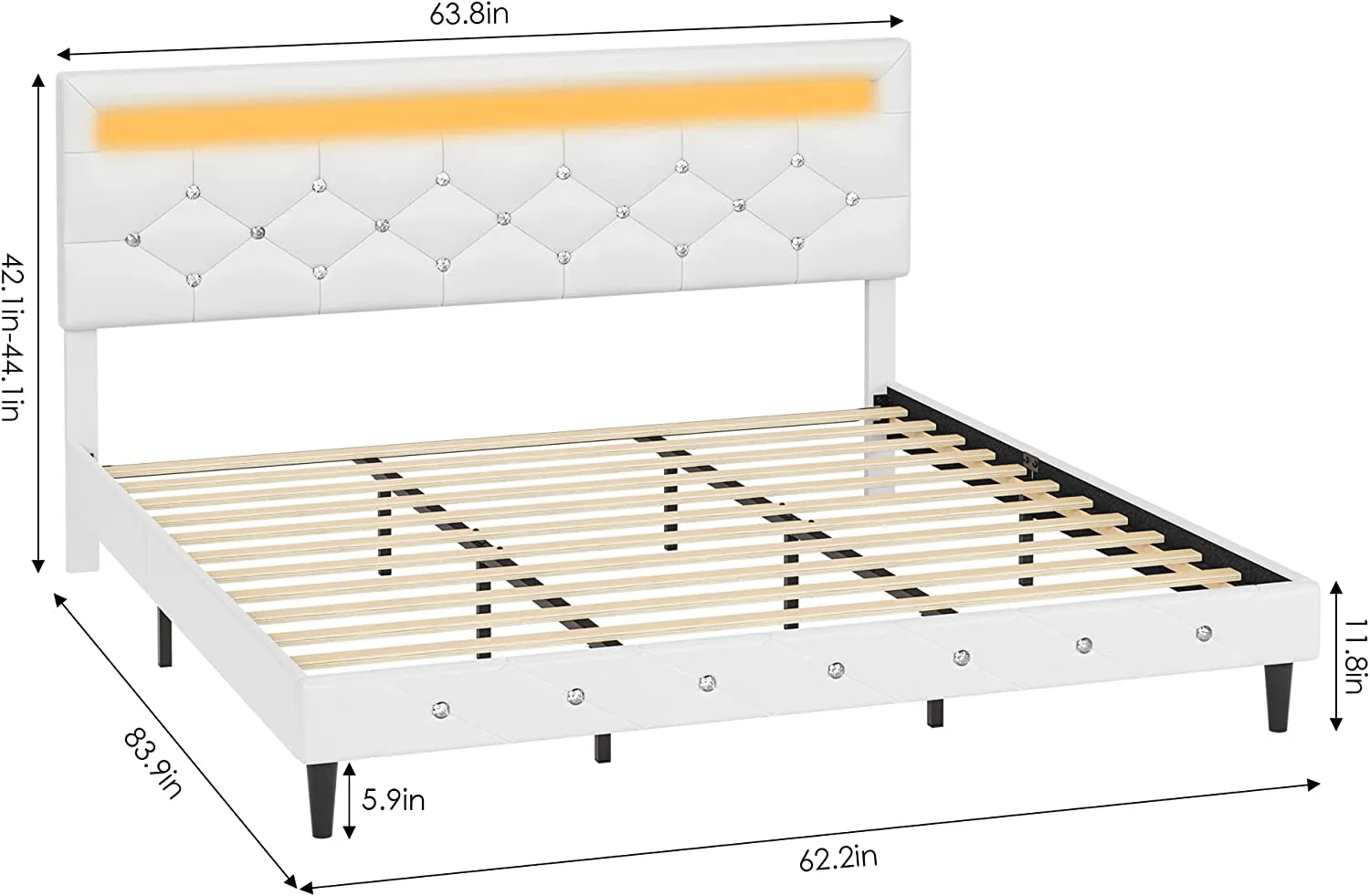 Modern Upholstered Platform Bed Frame with LED Headboard