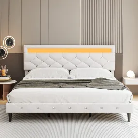 Modern Upholstered Platform Bed Frame with LED Headboard