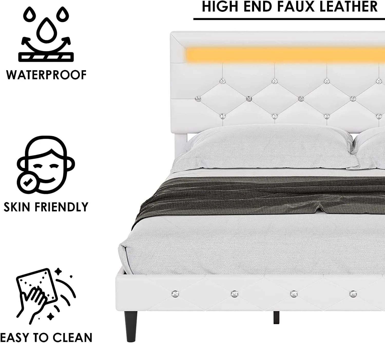 Modern Upholstered Platform Bed Frame with LED Headboard