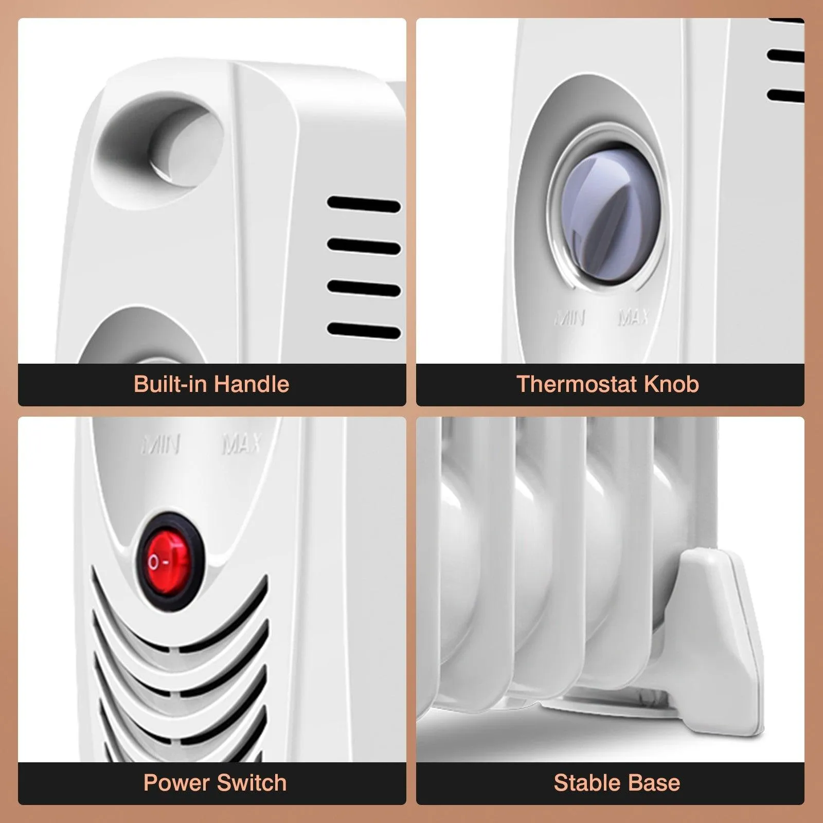 Oil-Filled Radiator Heater EP22917,Portable Mini Electric Heater,700 W