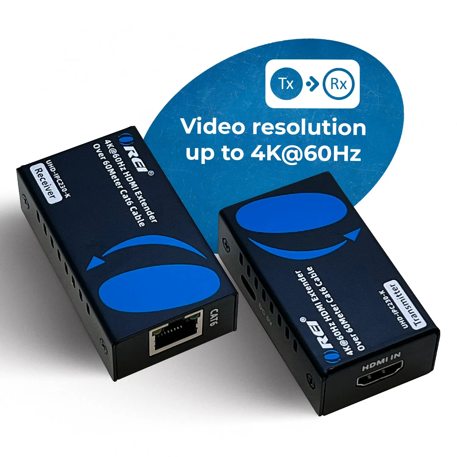 OREI 4K HDMI Extender Over CAT6/7 -230 ft - EDID & Power Over Cable (UHD-IPC230-K)