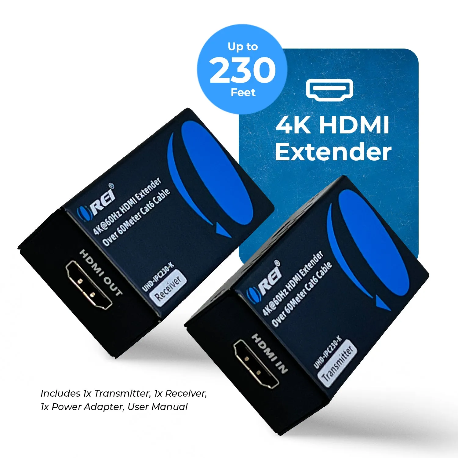 OREI 4K HDMI Extender Over CAT6/7 -230 ft - EDID & Power Over Cable (UHD-IPC230-K)
