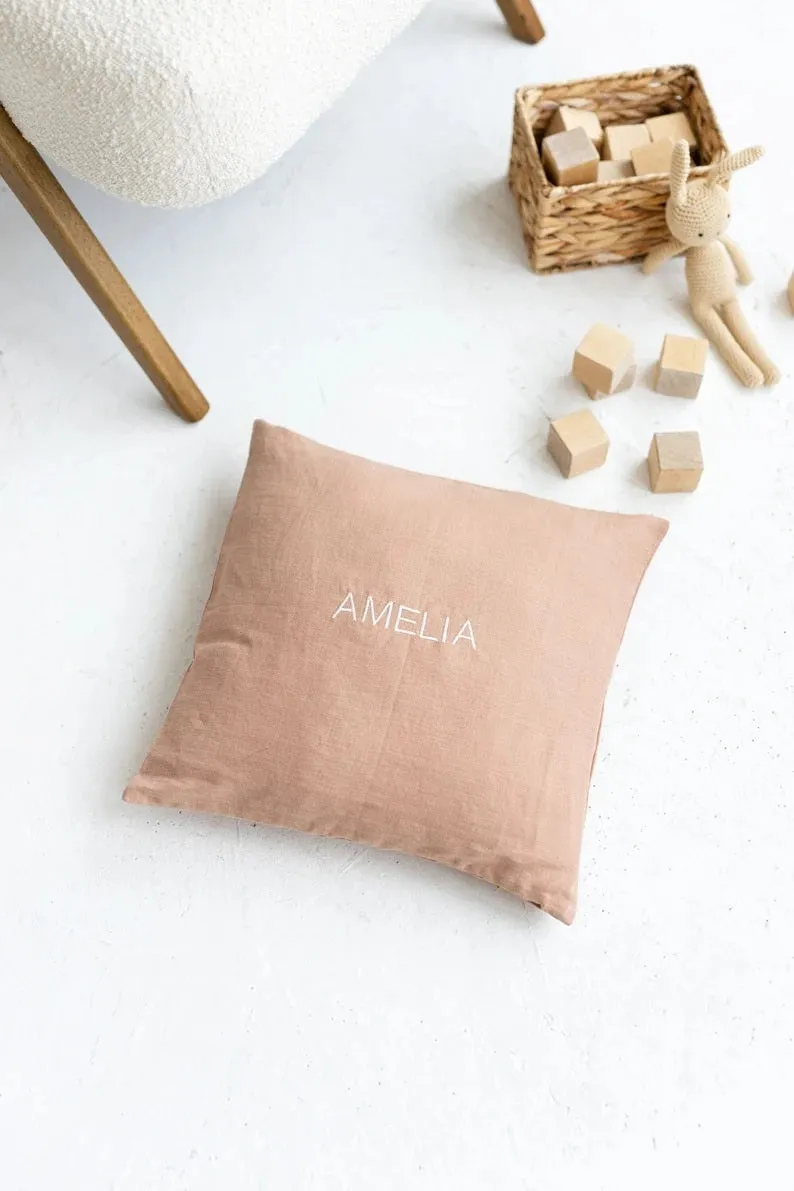 Personalized Linen Pillow Cover with Name