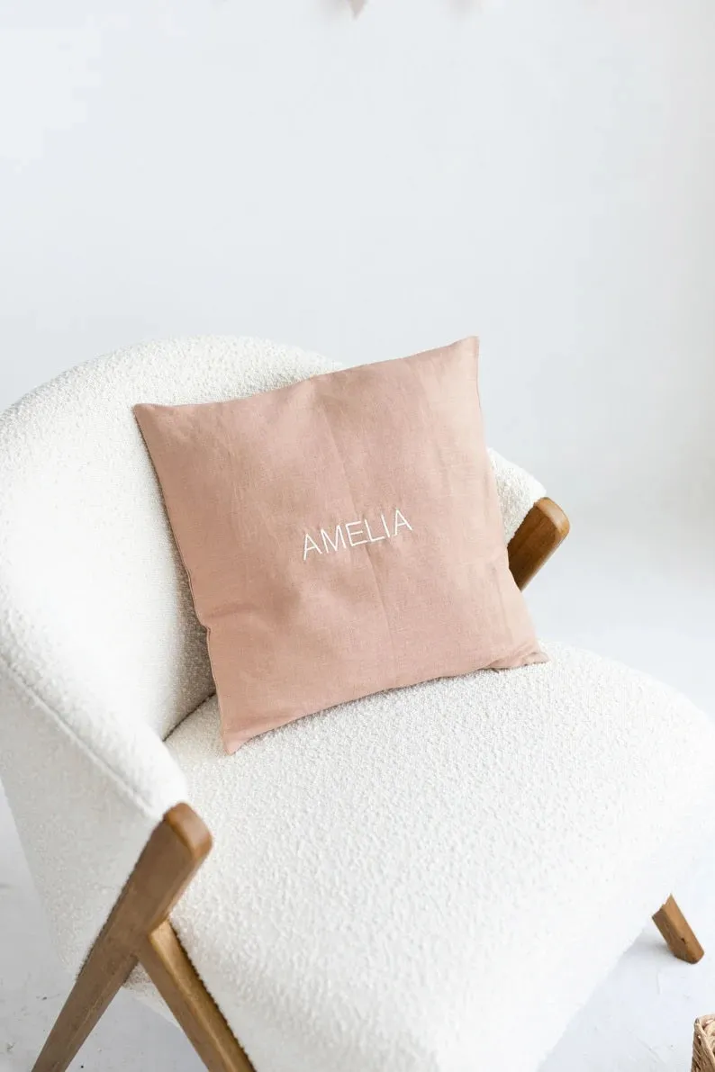Personalized Linen Pillow Cover with Name