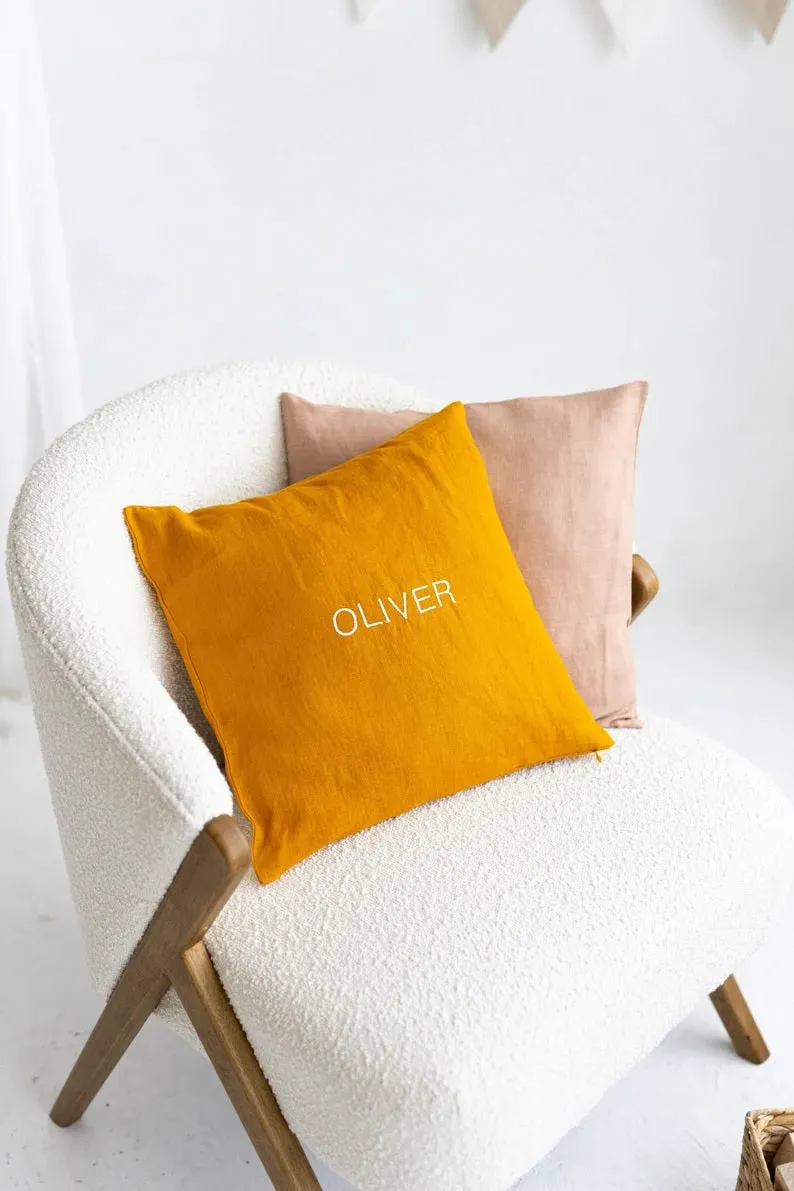 Personalized Linen Pillow Cover with Name
