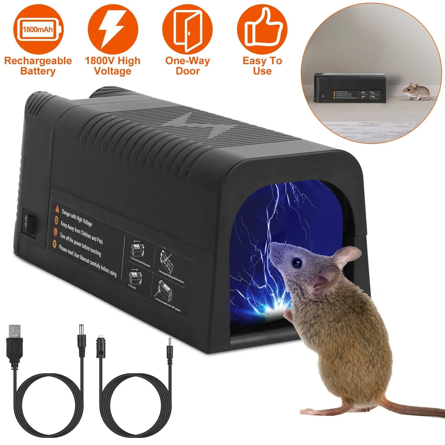 Pest Control Rechargeable Shock Mice Killer with 1800V High Voltage