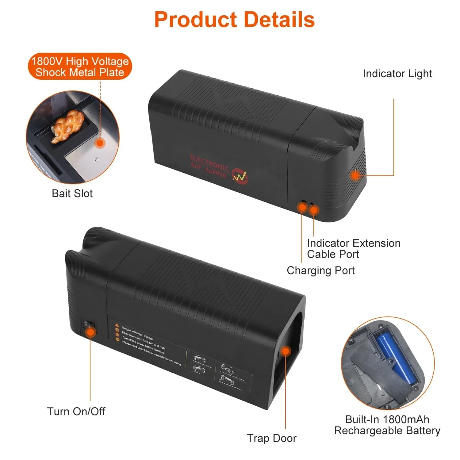 Pest Control Rechargeable Shock Mice Killer with 1800V High Voltage