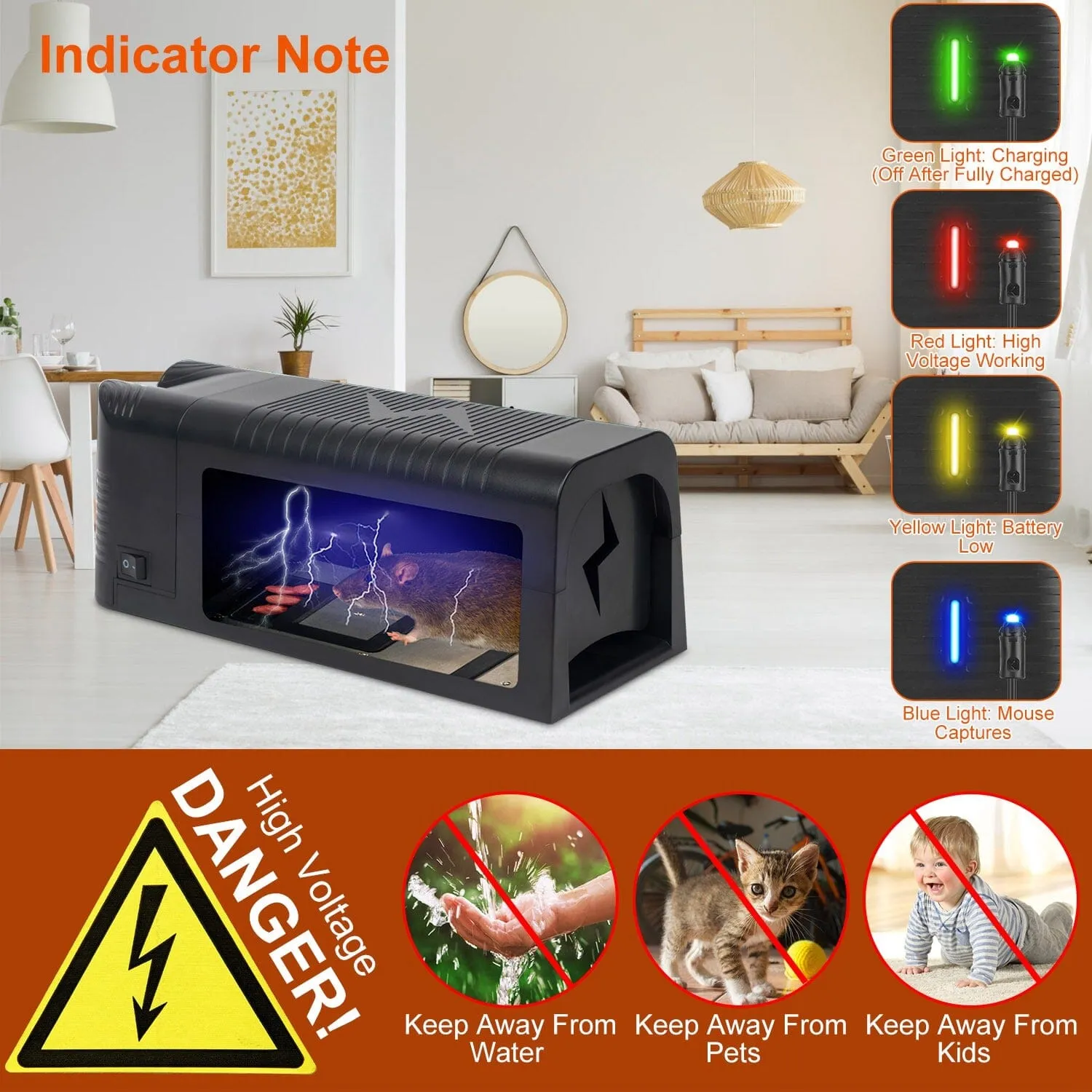 Pest Control Rechargeable Shock Mice Killer with 1800V High Voltage