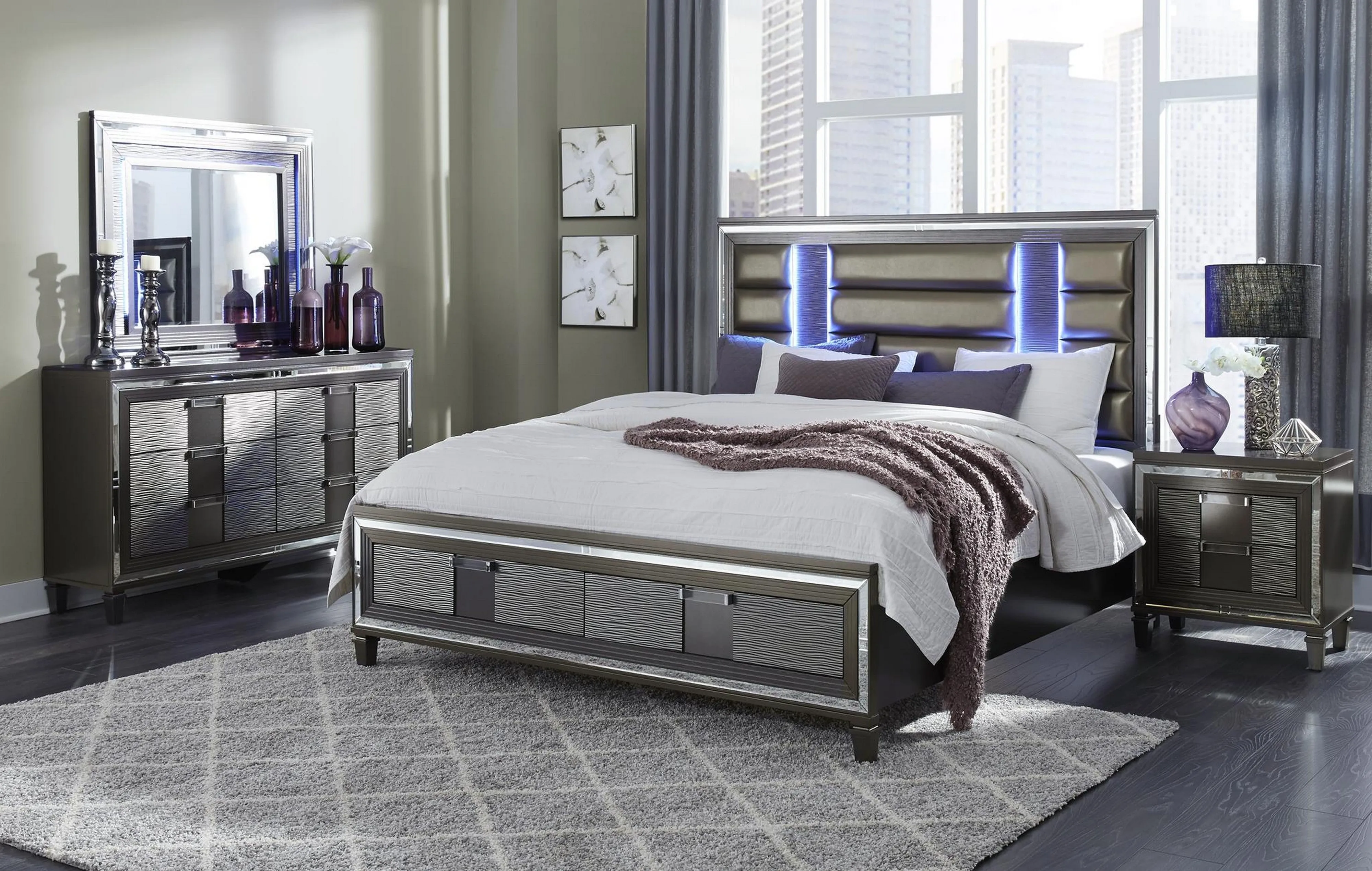 Pisa Queen Bed Metallic Grey