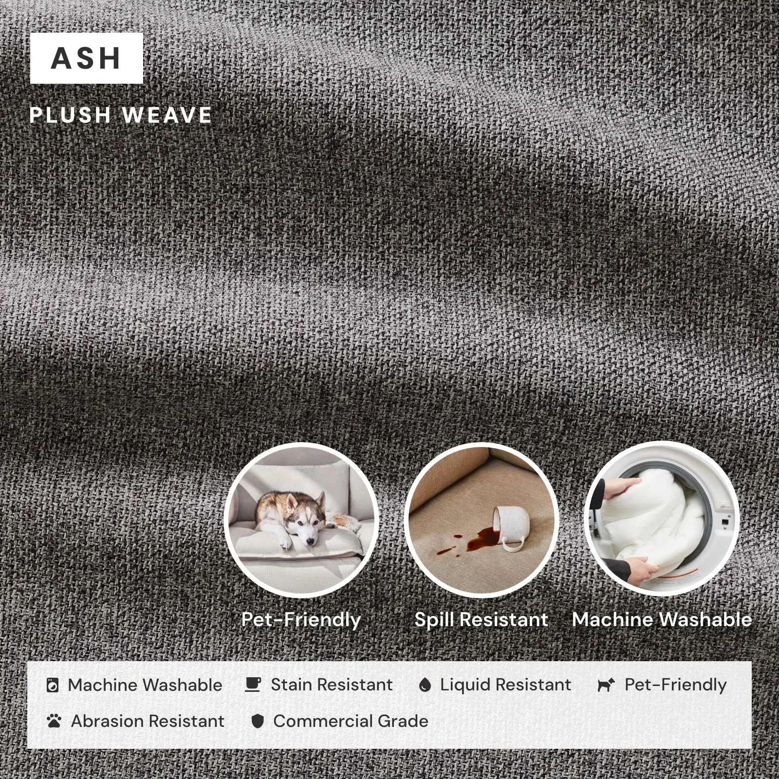 Queen Upholstered Platform Bed   Headboard | Plush Weave in Ash