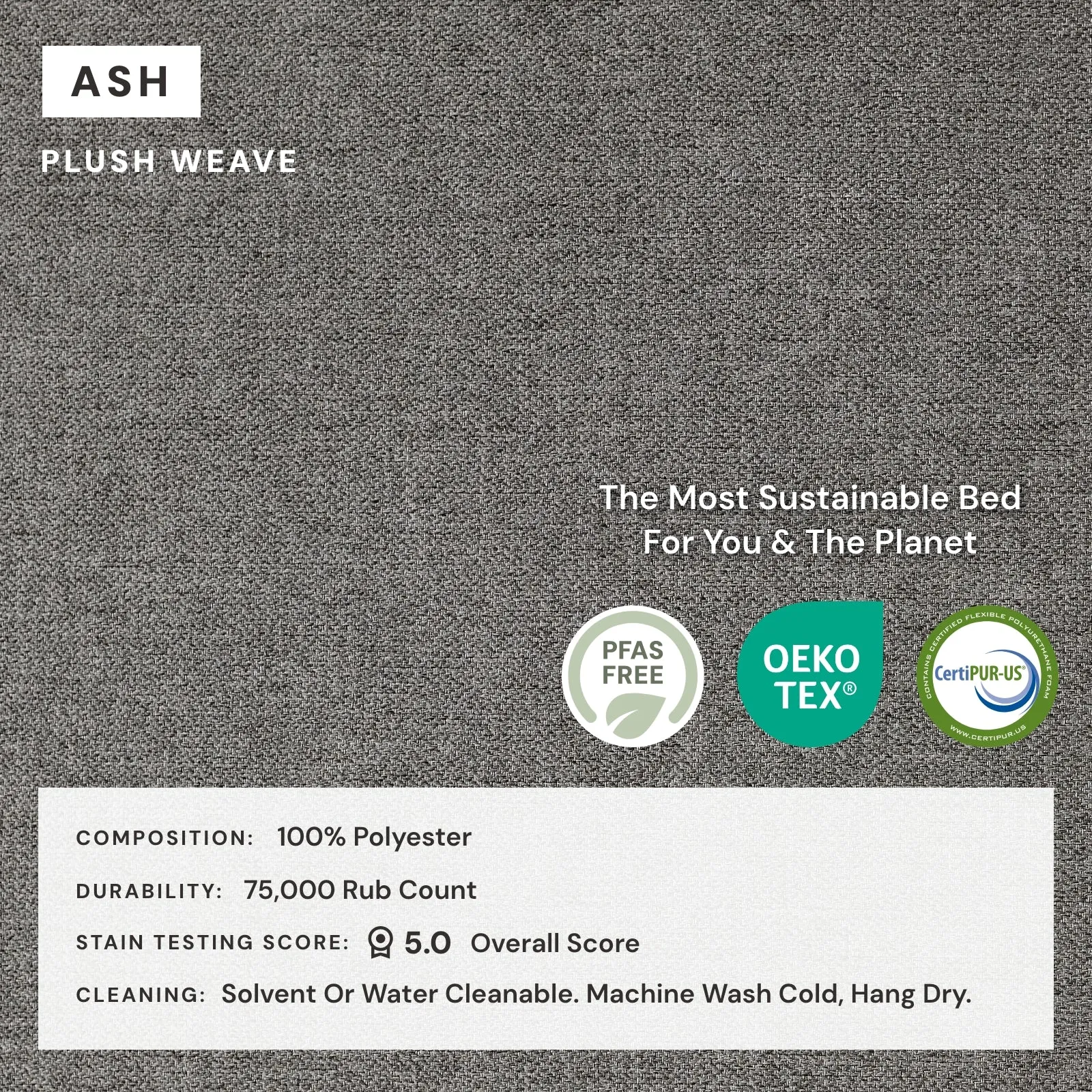 Queen Upholstered Platform Bed   Headboard | Plush Weave in Ash
