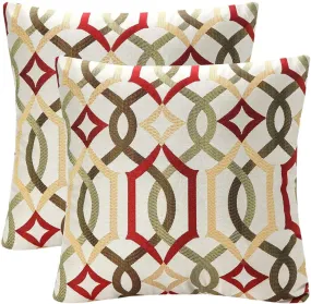 Red jacquard geometric link accent decorative throw pillow covers multicolor 18x18 cotton linen home office sofa couch decor