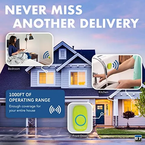SadoTech Wireless Doorbells for Home, Apartments, Businesses, Classrooms, etc. - 1 Door Bell Ringer & 2 Plug-In Chime Receiver, Battery Operated, Easy-to-Use, Wireless Doorbell w/LED Flash, Gray