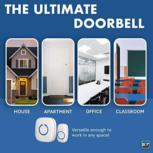 SadoTech Wireless Doorbells for Home, Apartments, Businesses, Classrooms, etc. - 1 Door Bell Ringer & 2 Plug-In Chime Receiver, Battery Operated, Easy-to-Use, Wireless Doorbell w/LED Flash, Gray