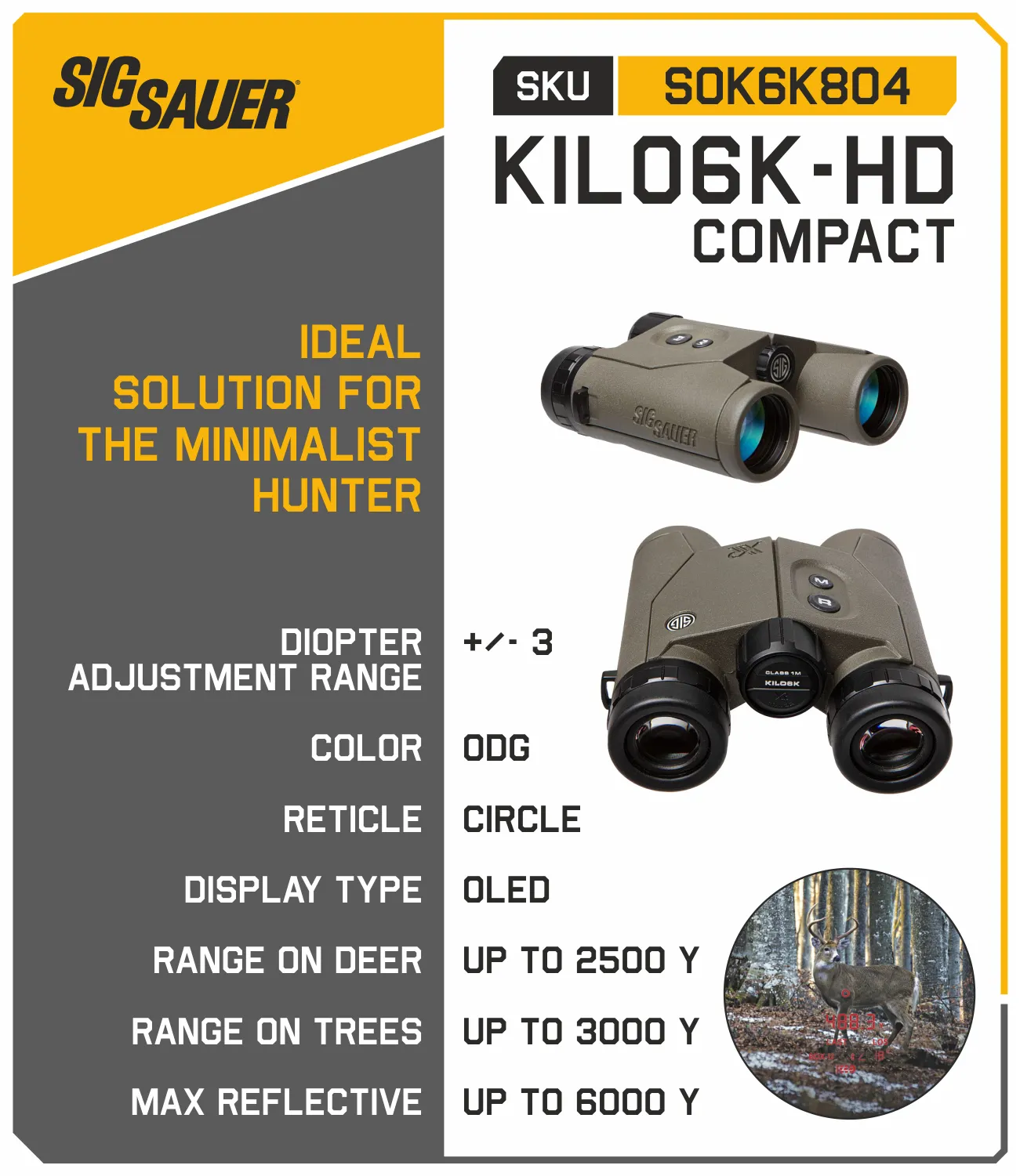 Sig Sauer KILO6K-HD Compact 8X32mm Laser Rangefinder Binocular (SOK6K804)