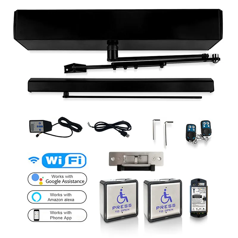 Smart Handicap Door Opener Olide-120BL with 4.5" Wireless&Wired Handicap Push Button and 880lb Electric Strike