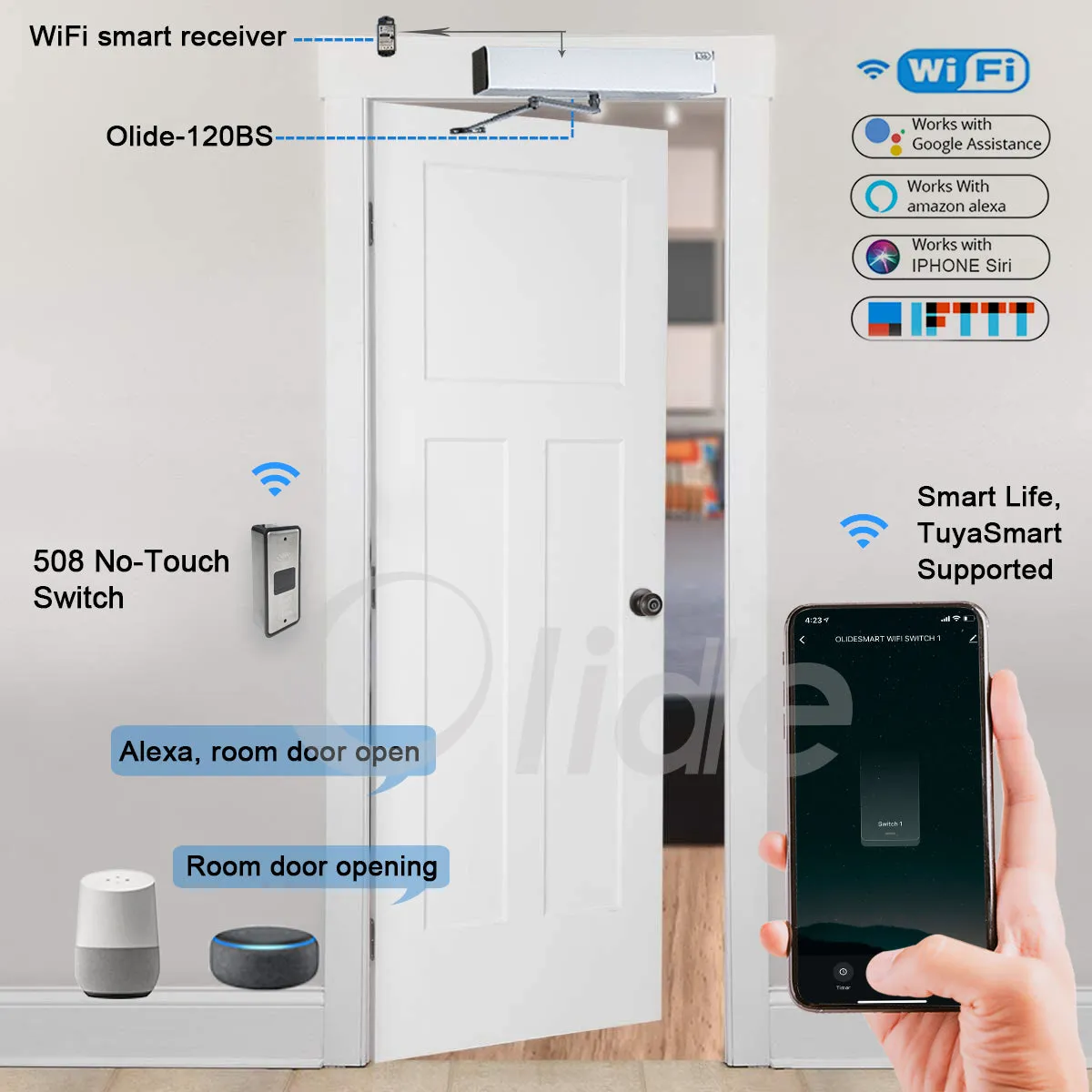 Smart Touchless Electric Swing Door, Automatic Hinge Door Opener with 2pcs Wireless Slim Wave to Open Switch Button