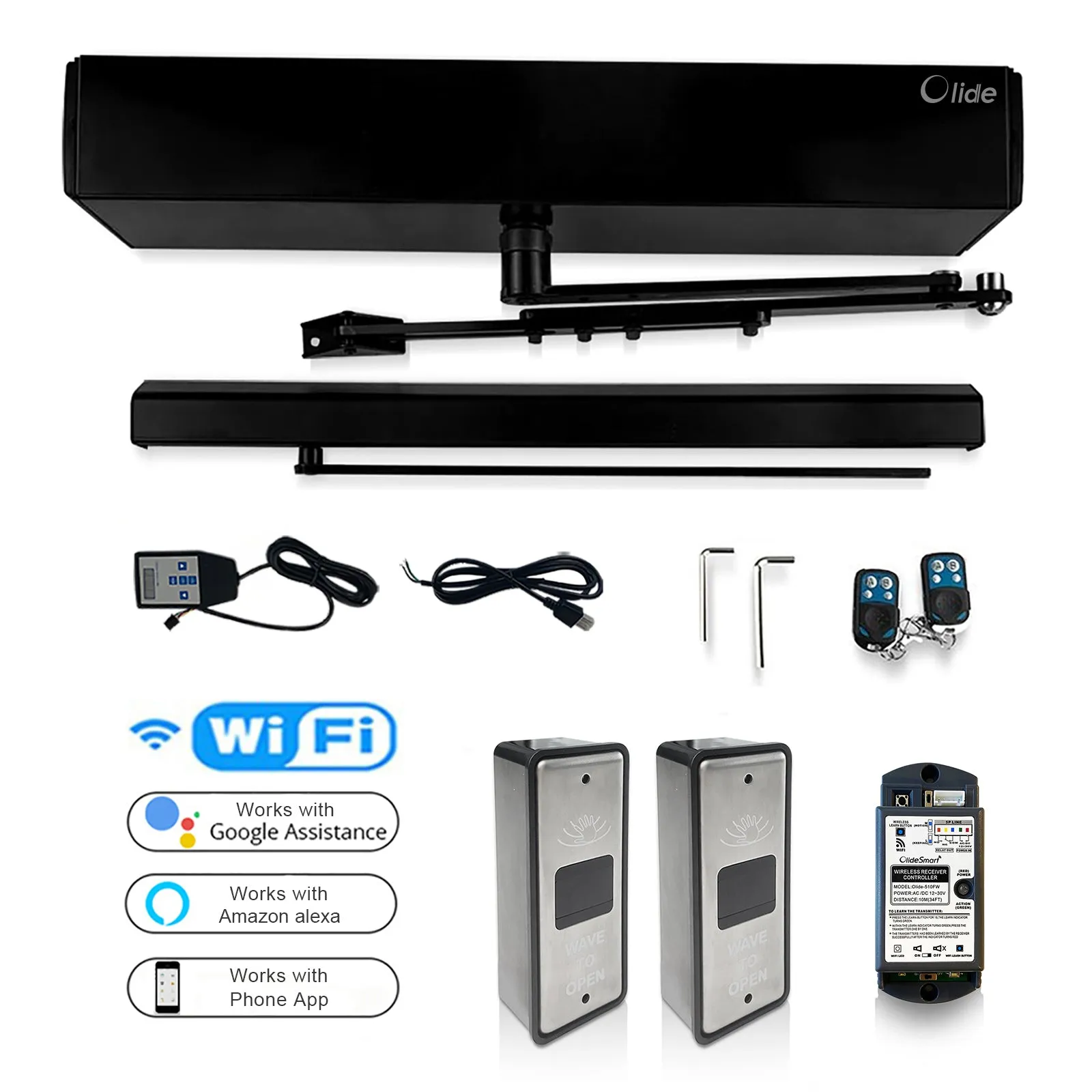 Smart Touchless Electric Swing Door, Automatic Hinge Door Opener with 2pcs Wireless Slim Wave to Open Switch Button