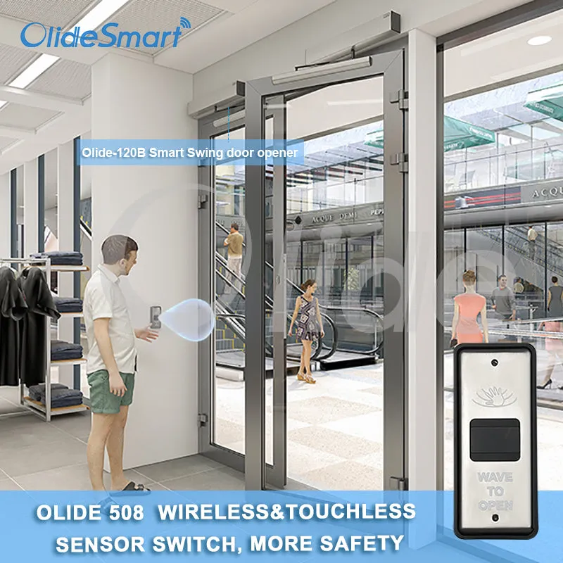 Smart Touchless Electric Swing Door, Automatic Hinge Door Opener with 2pcs Wireless Slim Wave to Open Switch Button