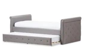 Swamson Modern and Contemporary Grey Fabric Tufted Twin Size Daybed with Roll-out Trundle Guest Bed