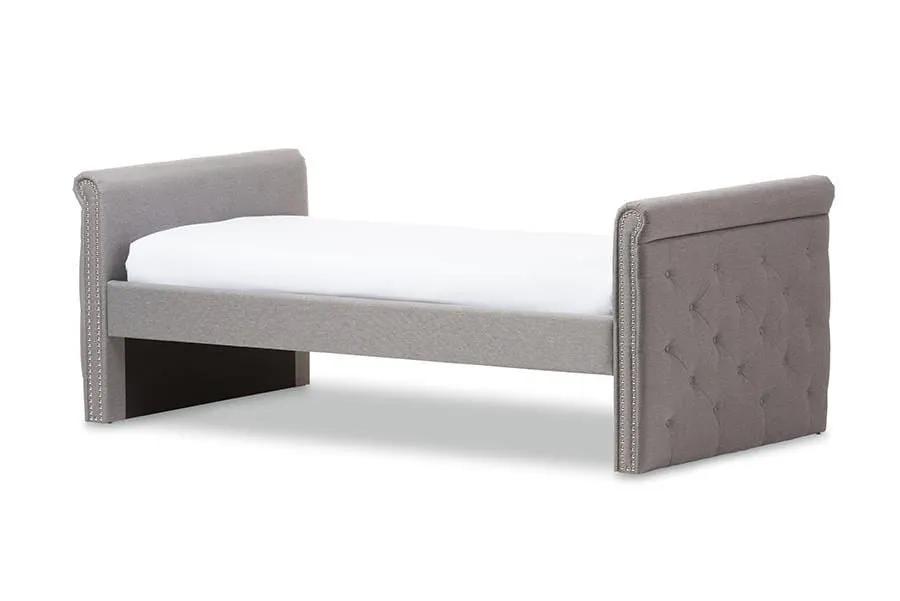 Swamson Modern and Contemporary Grey Fabric Tufted Twin Size Daybed with Roll-out Trundle Guest Bed