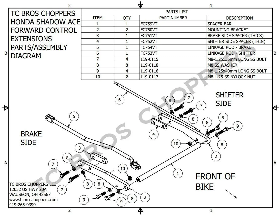 TC Bros. Honda Shadow ACE 750 Forward Controls Extension Kit 1998-2003 VT750
