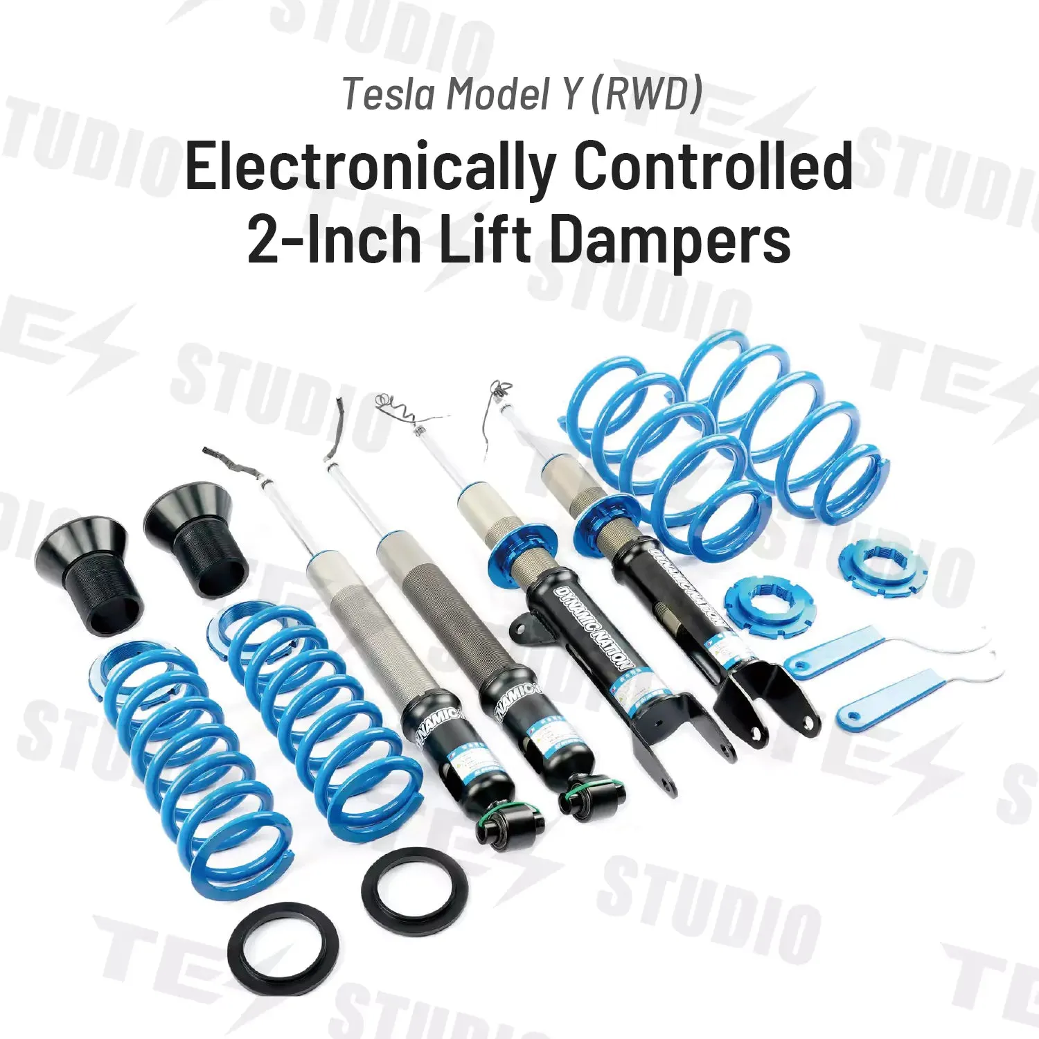 Tesstudio Tesla Model Y Electric Control Coilovers - Adjustable and Active Suspension System