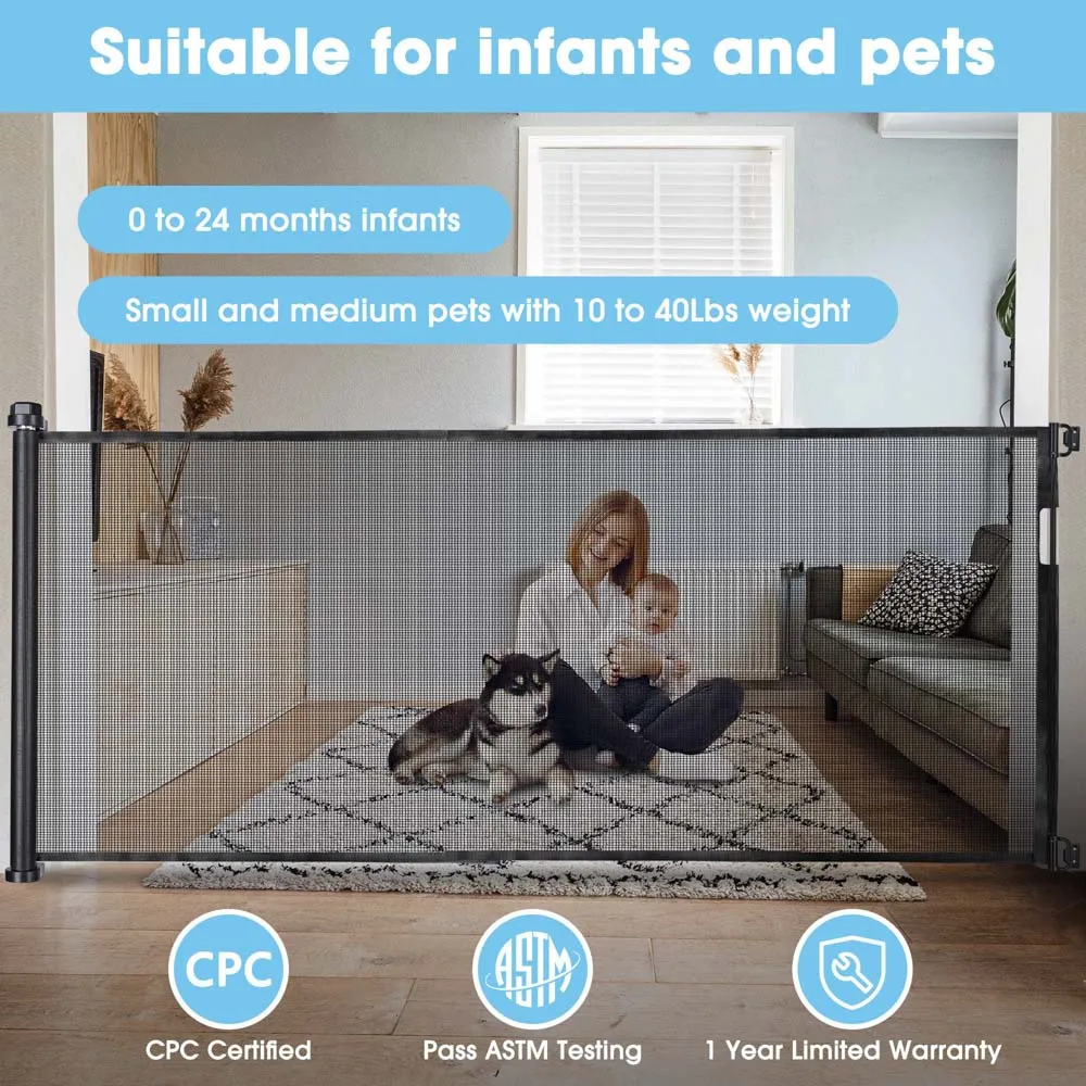 TheLAShop 118"x39" Baby Gates for Dogs Retractable Mesh Safety Gate