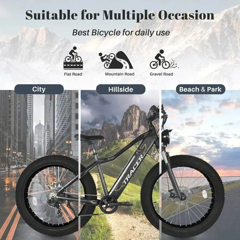 Tracer Tacoma 26" 7 Speed Electric Fat Tire Bike w/ Dual Suspensions - 800 Watt, 48V