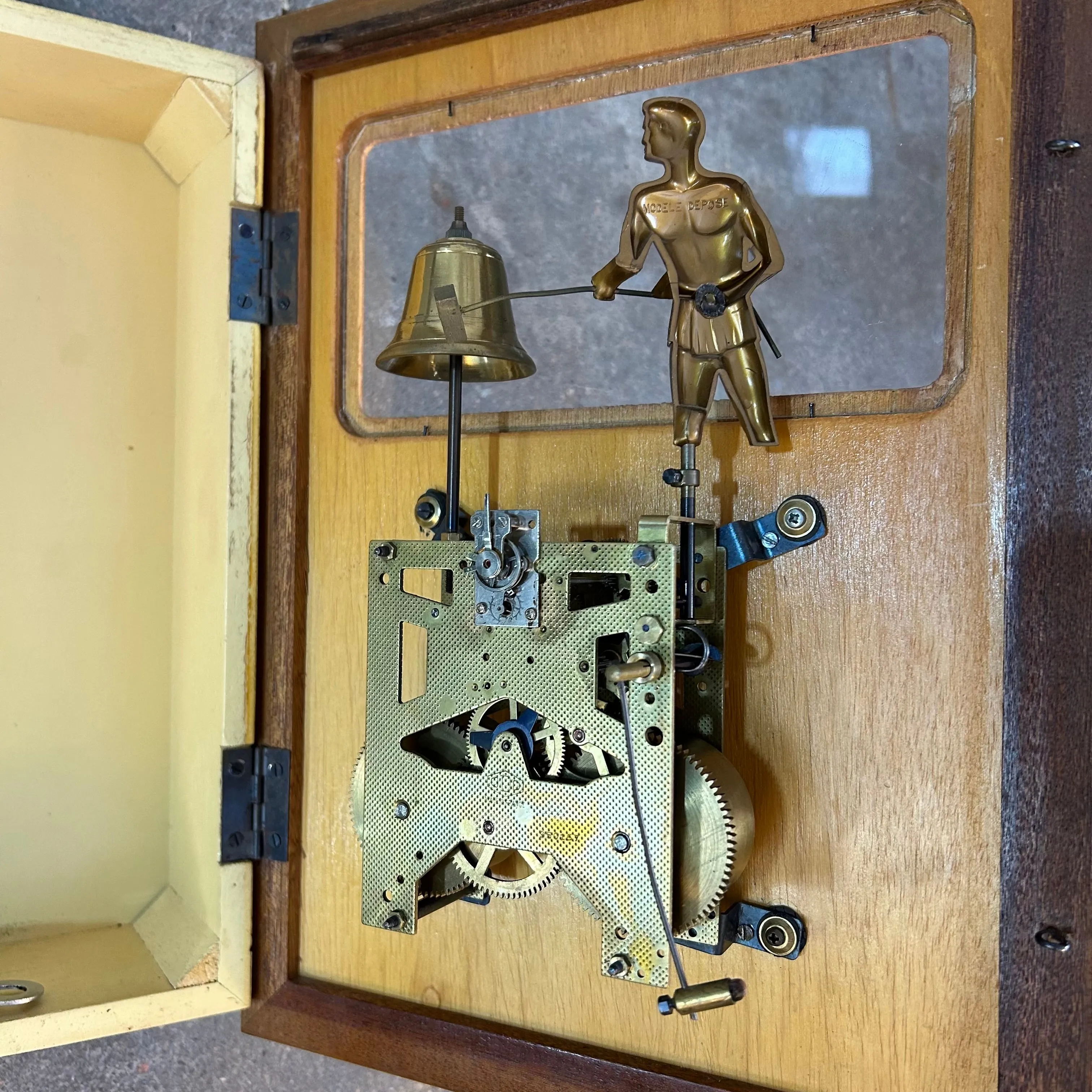 Vintage 1940's Wall Clock, Golden Male Figure Strikes Bell