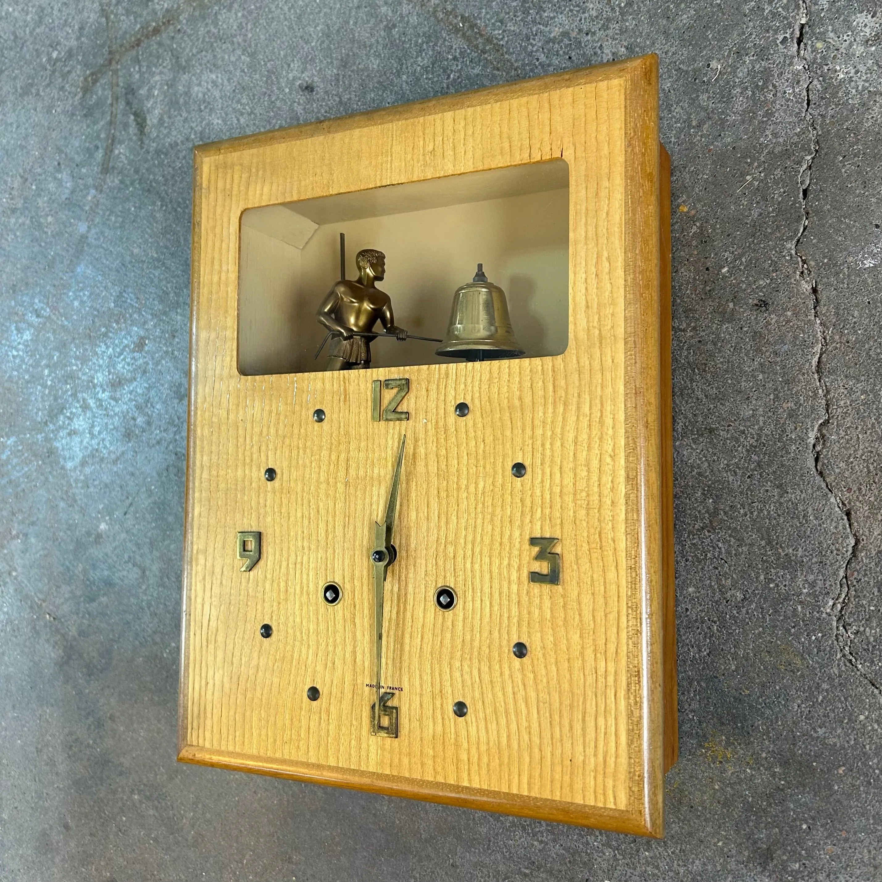 Vintage 1940's Wall Clock, Golden Male Figure Strikes Bell