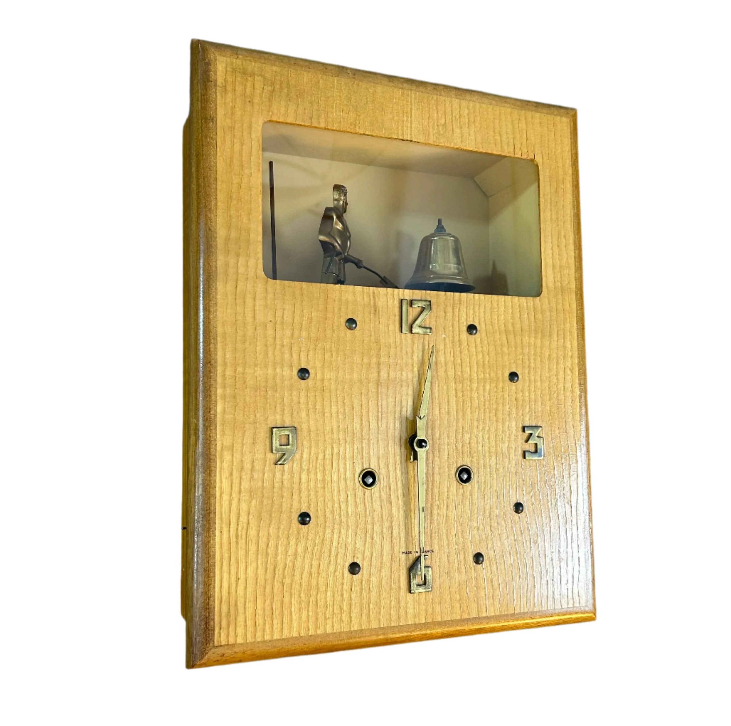 Vintage 1940's Wall Clock, Golden Male Figure Strikes Bell