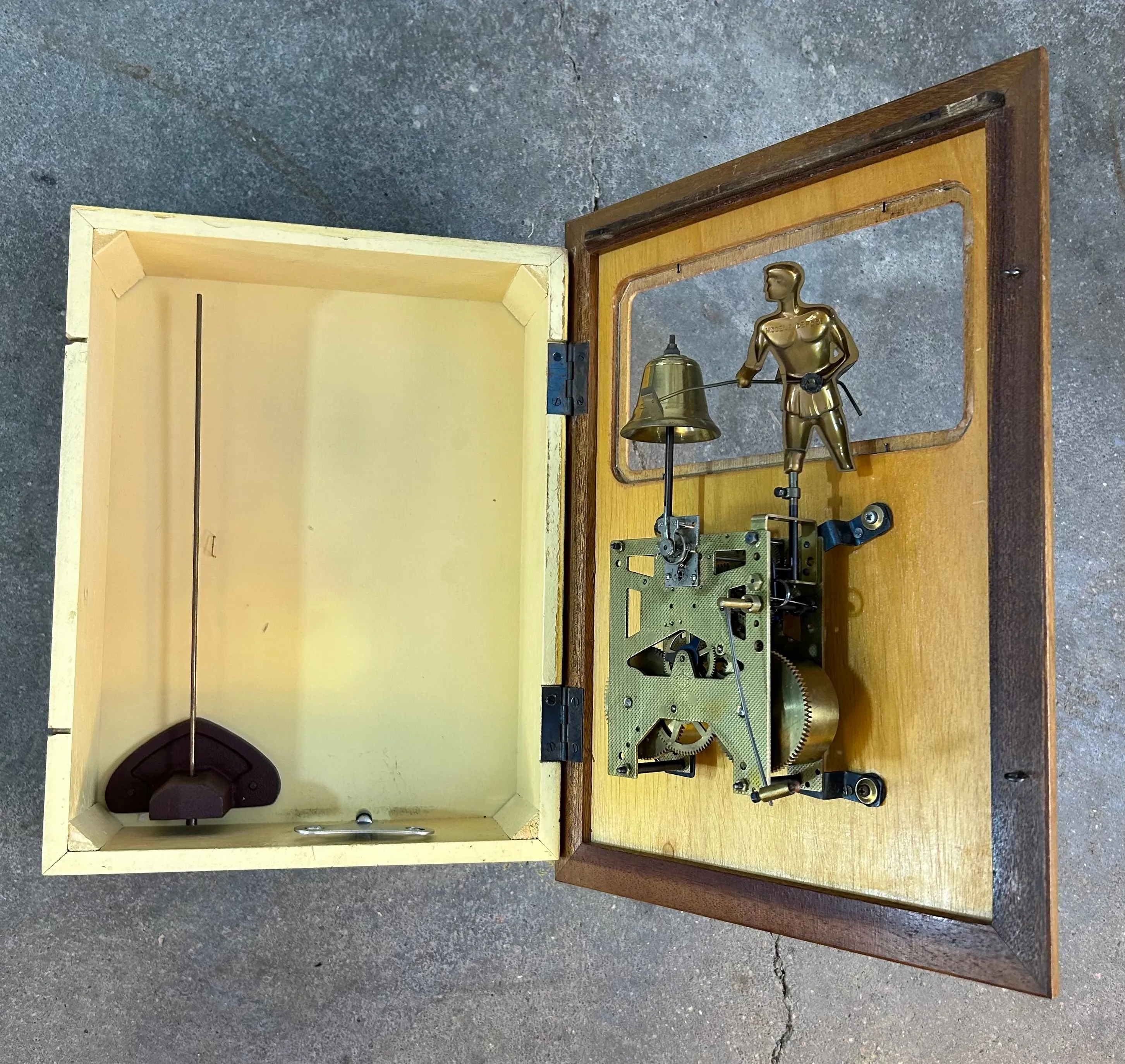 Vintage 1940's Wall Clock, Golden Male Figure Strikes Bell