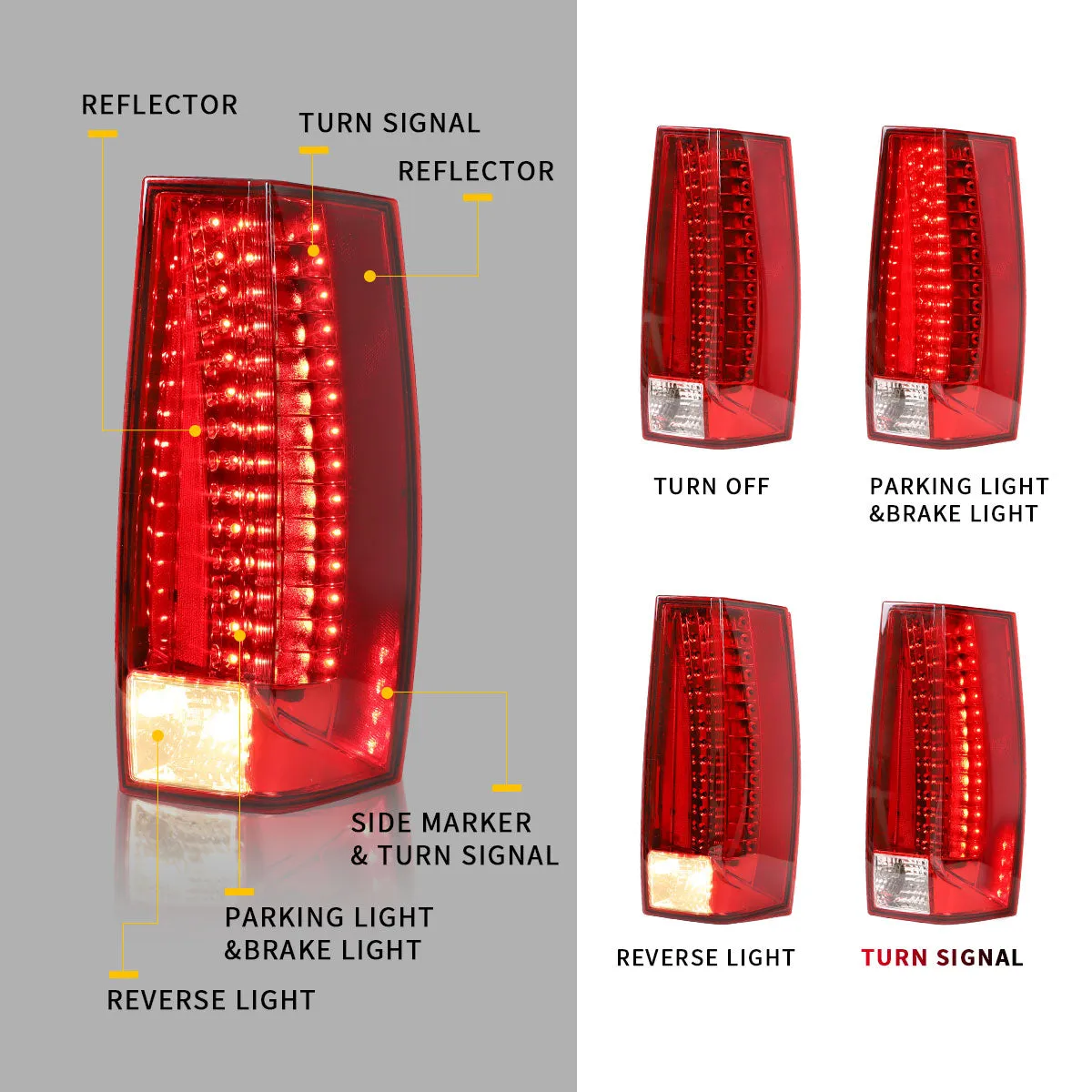 VLAND Tail Lights For GMC Yukon XL Denali Chevy Suburban Tahoe 2007-2014
