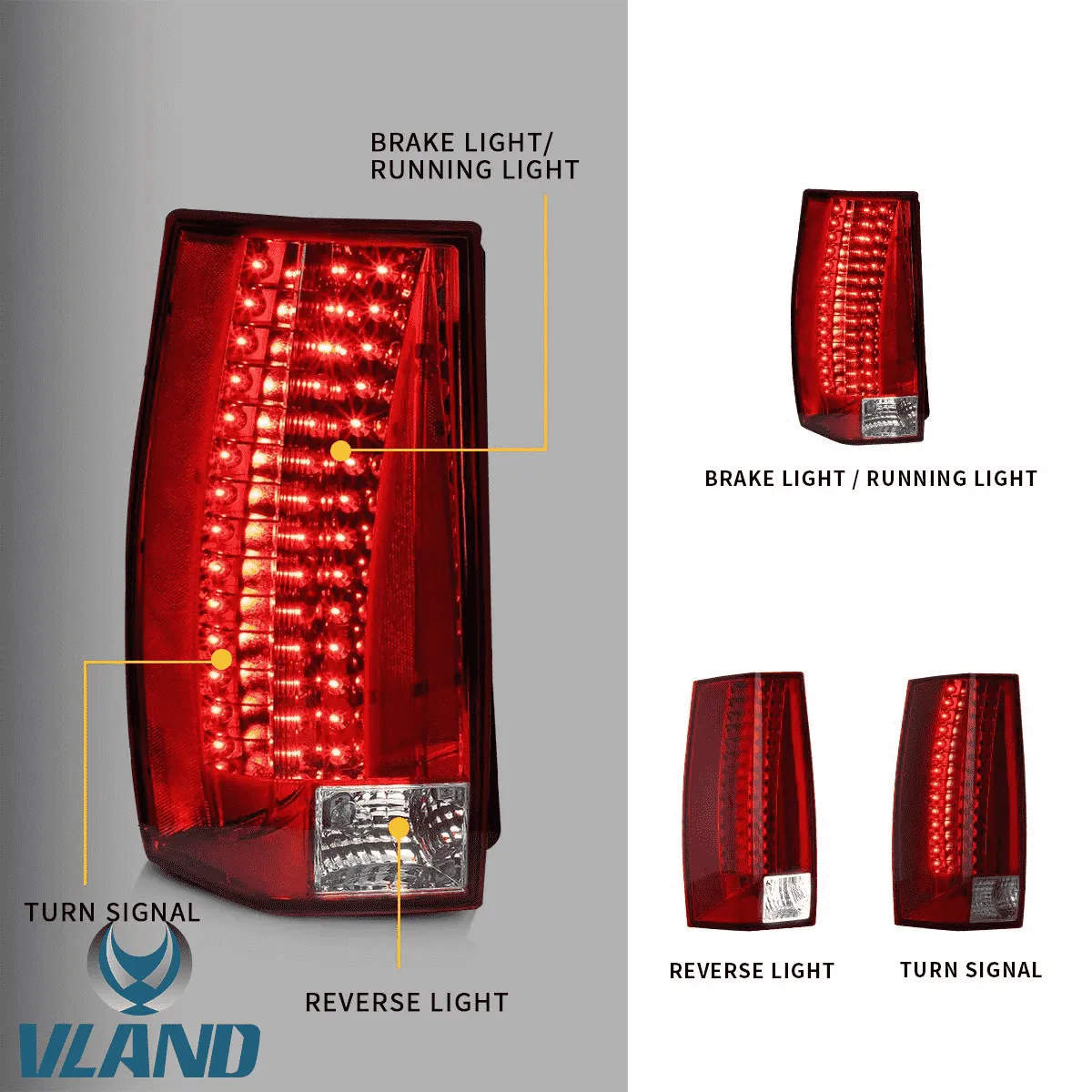 VLAND Tail Lights For GMC Yukon XL Denali Chevy Suburban Tahoe 2007-2014