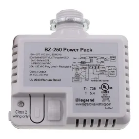 Wattstopper Power Pack, 120-277V, 225mA, 24 VDC, Auto or Manual On/Off