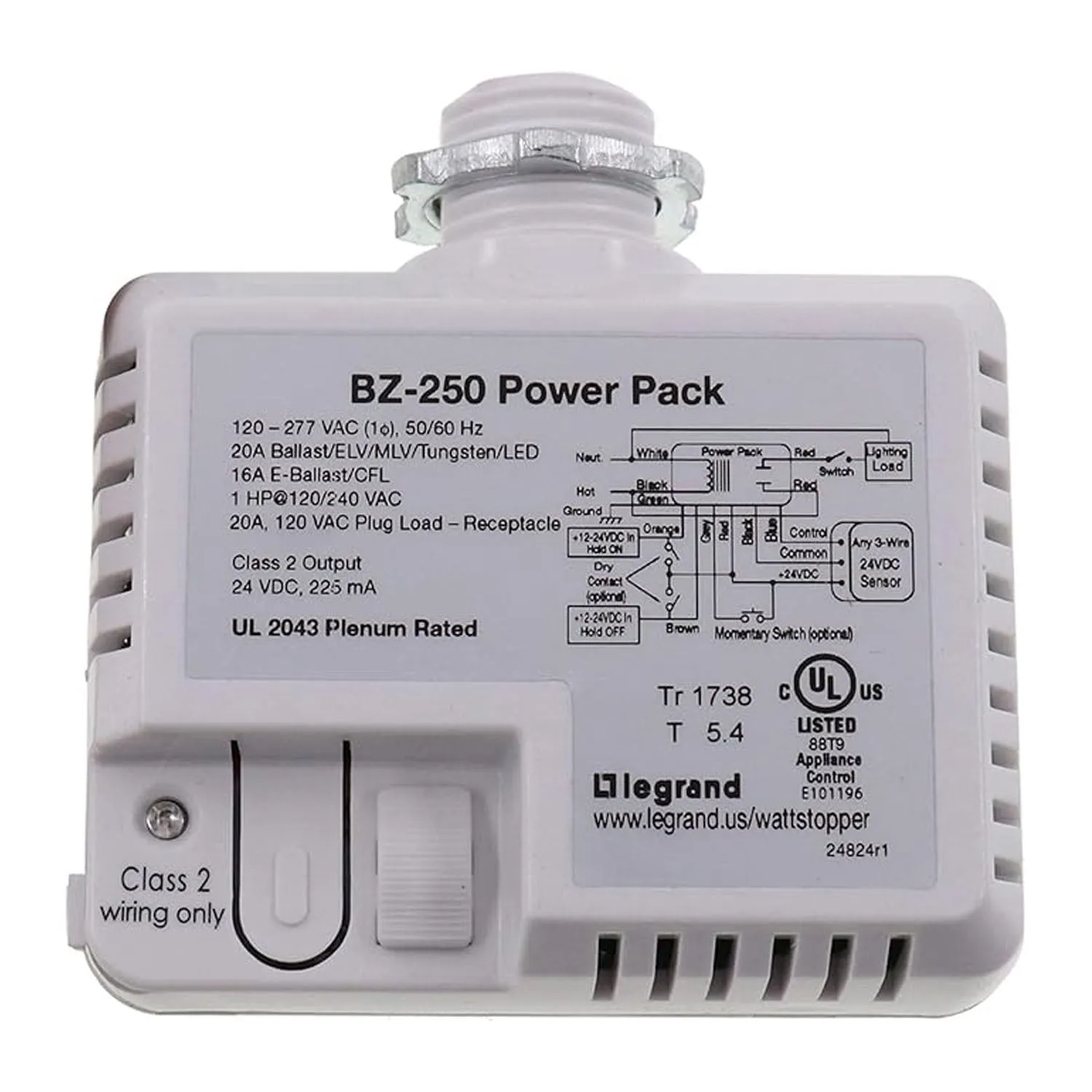 Wattstopper Power Pack, 120-277V, 225mA, 24 VDC, Auto or Manual On/Off