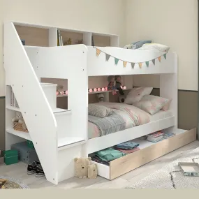 White Biblio Bunk Bed with Steps & Optional Drawer/Bed - Parisot