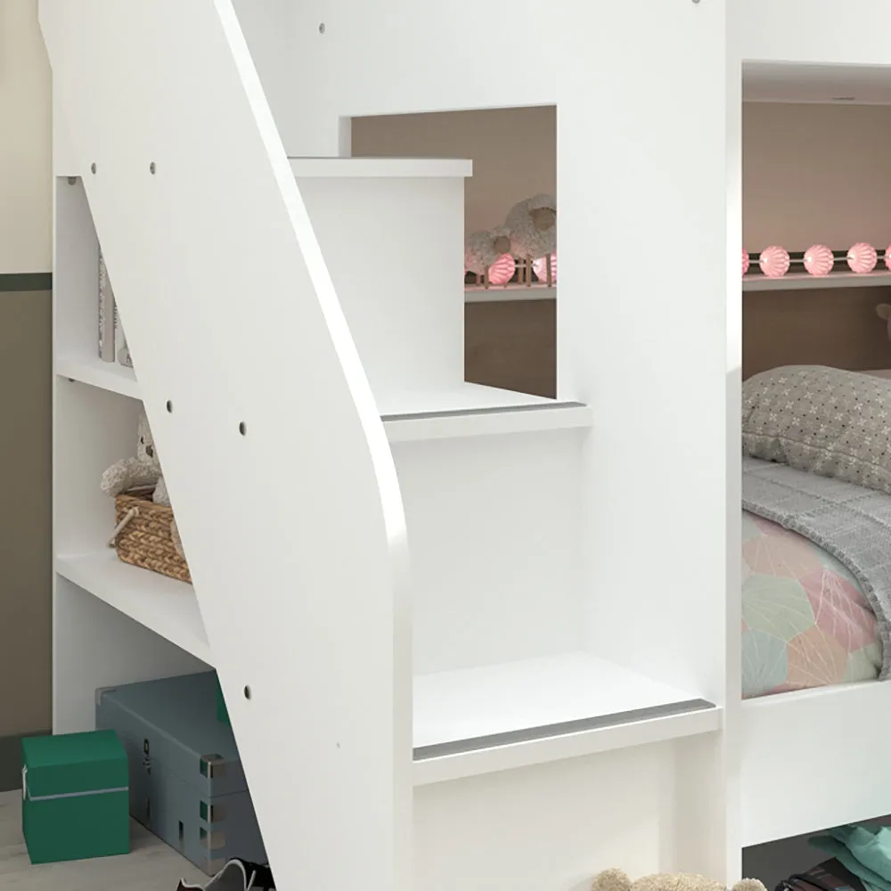 White Biblio Bunk Bed with Steps & Optional Drawer/Bed - Parisot