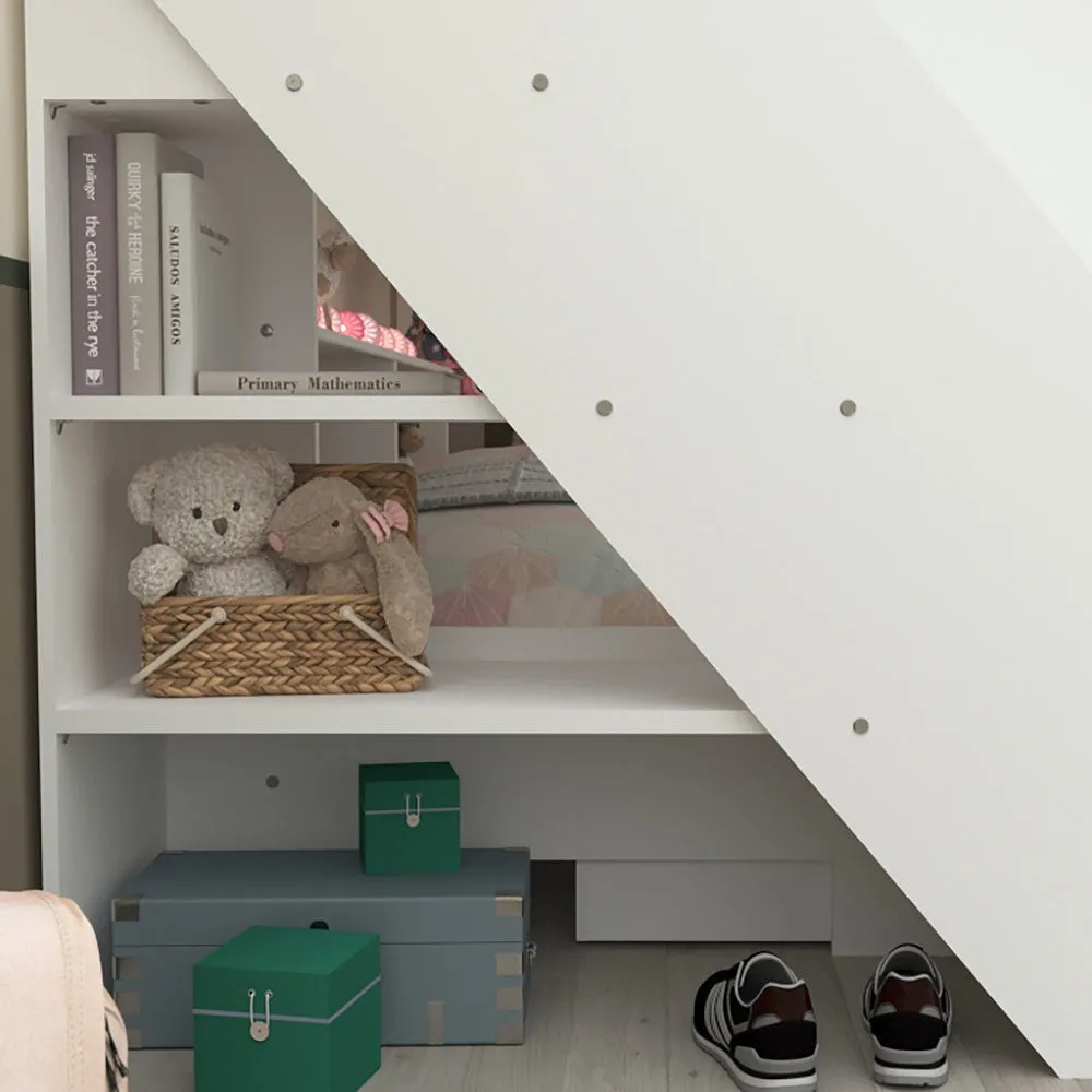 White Biblio Bunk Bed with Steps & Optional Drawer/Bed - Parisot