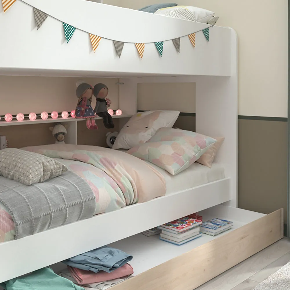 White Biblio Bunk Bed with Steps & Optional Drawer/Bed - Parisot