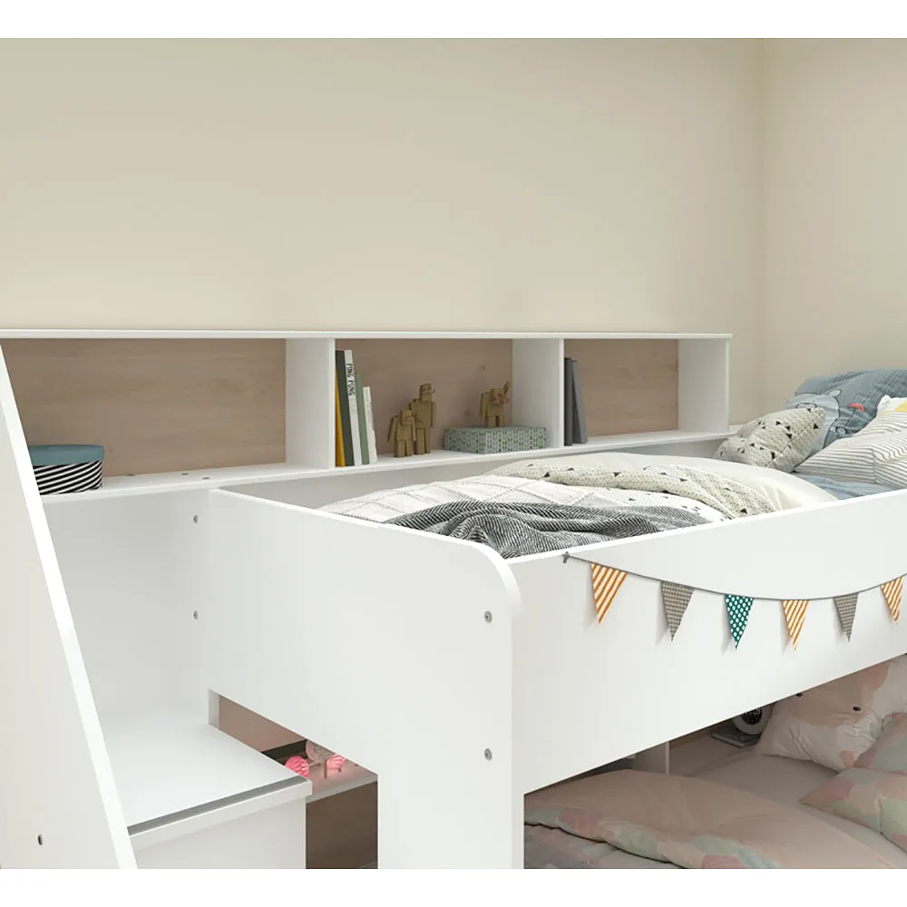 White Biblio Bunk Bed with Steps & Optional Drawer/Bed - Parisot