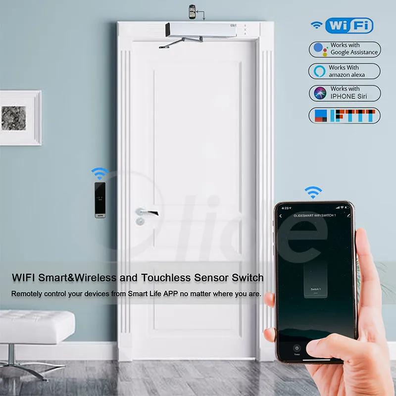 WiFi Smart Automatic Swing Door with Wireless Slim Sensor Switch, No Contact Tuyasmart App Control Door Operator