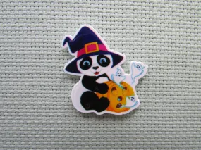 Witchy Panda Holding a Carved Pumpkin with Ghosts Flying Away Needle Minder, Cover Minder, Magnet LAST ONE!